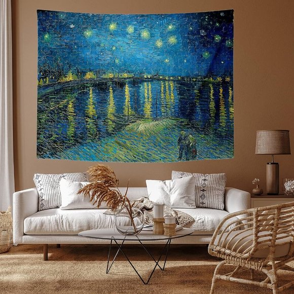 Black Light Starry Night Over the Rhone Vincent Van Gogh Big Wall Tapestry New - Picture 2 of 11